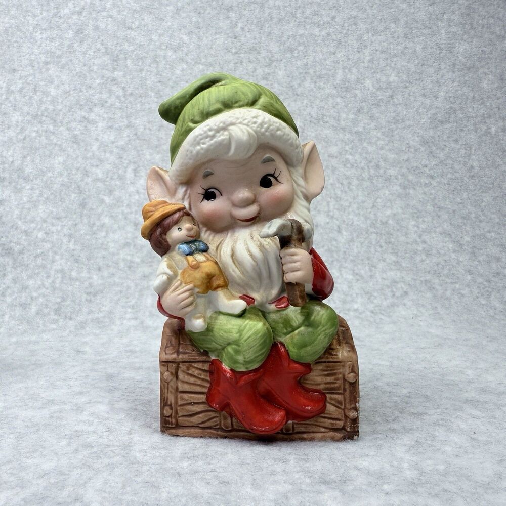 Vtg Homco Figurines Santa Elves Christmas Toy Makers 5406 Set Pixie Gnome - Picture 3 of 16